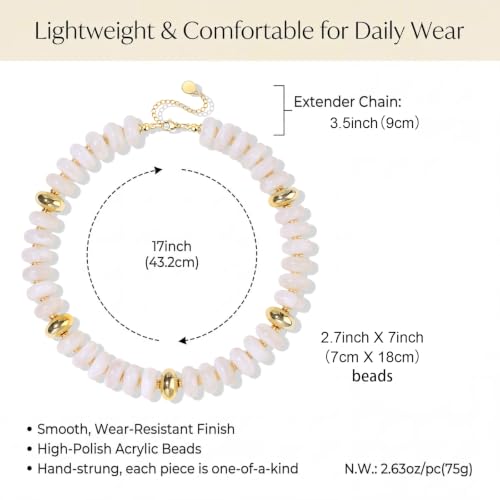 FIRAZIO Colorful Chunky Beaded Necklaces for Women | Trendy Statement Necklace Choker Necklace Boho Summer Beach Vacation Jewelry Gift - color: White Beaded