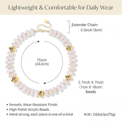 FIRAZIO Colorful Chunky Beaded Necklaces for Women | Trendy Statement Necklace Choker Necklace Boho Summer Beach Vacation Jewelry Gift - color: White Beaded