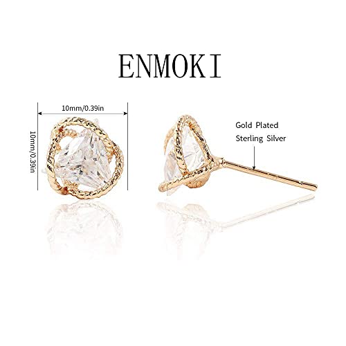 Geometric Triangle Cubic Zirconia Stud Earrings for Womens, Gold-Plated-Brass,…
