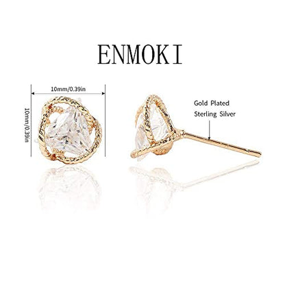 Geometric Triangle Cubic Zirconia Stud Earrings for Womens, Gold-Plated-Brass,…