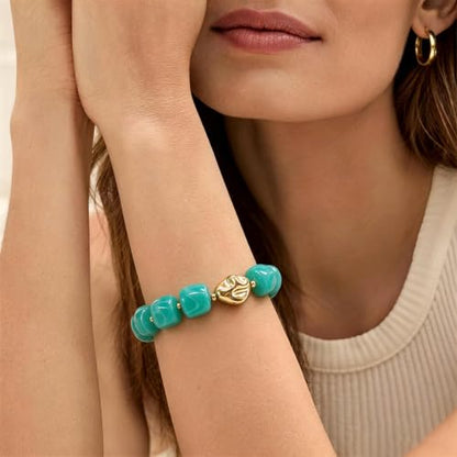 VIBILIA Chunky Beaded Bracelet for Women Multicolor Big Resin Acrylic Bead Elastic Stretch Bracelet, Trendy Statement Bracelets Boho Summer Beach Vacation Charm Jewelry - color: Square-Green