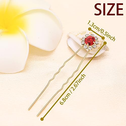 Ammei Crystal Bridal Hair Pins Clips Wedding Hair Accessories Hair Set Jewelry With Rhinestone For Brides and Bridesmaids Set Of 12 (Red) - color: Red