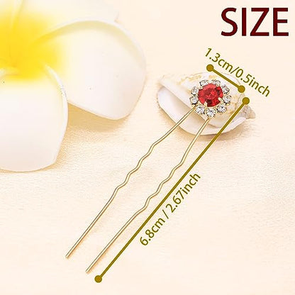Ammei Crystal Bridal Hair Pins Clips Wedding Hair Accessories Hair Set Jewelry With Rhinestone For Brides and Bridesmaids Set Of 12 (Red) - color: Red