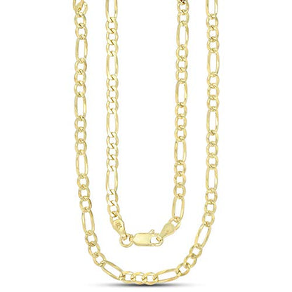 14K Gold or Rhodium Plated Silver Figaro Diamond Cut Pave Chain For Men | 1mm-13mm Thick | Solid 925 Figaro Italian Necklaces For Men - style: 4.00MM- Yellow