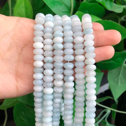 Songxi 5x8mm Natural Aquamarine Stone Rondelle Beads, 75PCS Spacer Round Loose Abacus Beads for Jewelry Making, Gemstone for Bracelet Necklace Earrings, Arts and Crafts - color: Aquamarine