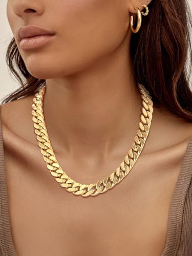 FindChic Cuban Link Chain Necklace for Women Men, Silver/Gold Plated Stainless Steel Solid Miami Curb Chain Hip Hop Punk Statement Jewelry, 5/12/14mm Width, 16/18/20 Inch Length, with Gift Box - color: 06. 14mm-Gold, size: 20inches