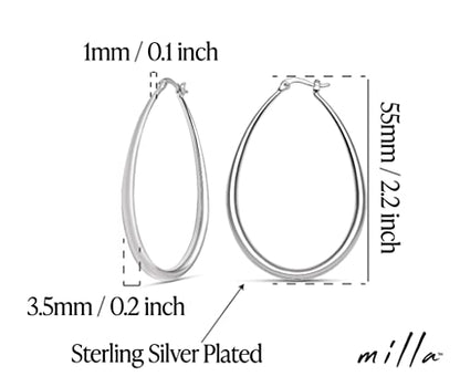 Milla Oval Hoop Earrings for Women | Elegant Polished 14K Gold, Rose Gold or Silver Plated Hoops with Secure Latch Closure, Hypoallergenic & Lightweight - color: Sterling Silver Plated / 2.2 in - MEDIUM