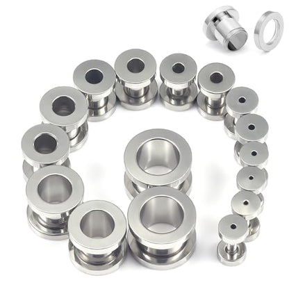 14G-00G Hollow Gauges Tunnels Stretching Kit 316L Surgical Steel Ear Gauges Plugs Earring Lobe flesh Tunnel Gauge Stretcher Silver Black Gold Color Tone - color: Silver:14G-00G