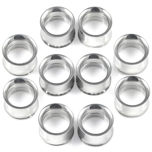 12G-50mm Double Flared Gauges for Ears 316L Surgical Steel Internally Threaded Screw Fit Tunnels Plugs Earrings Mirror Finish Hollow Ear Gauges for Women Men Silver Black Gold Tone - color: Silver, size: 5 Pair：2G= 6mm = 1/4 inch