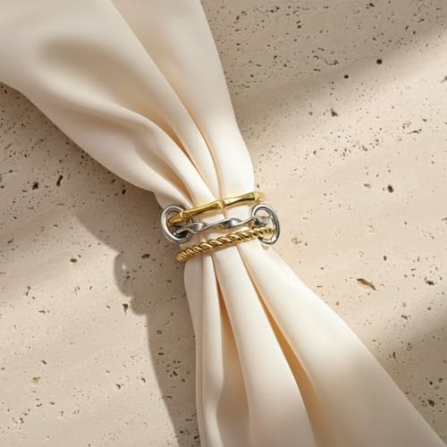 Stackable Rings for Women Non Tarnish Gold Silver Mixed Metal Wedding Band Set Gold Plated Stainless Steel with Cubic Zirconia Dainty Statement Thumb Ring Gift for Christmas Birthday Anniversary Jewelry - style: Gold Triple Band Ring