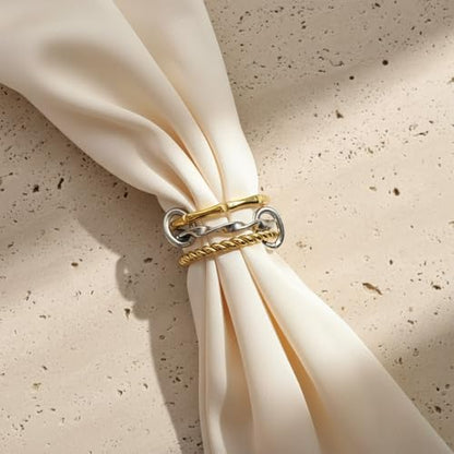 Stackable Rings for Women Non Tarnish Gold Silver Mixed Metal Wedding Band Set Gold Plated Stainless Steel with Cubic Zirconia Dainty Statement Thumb Ring Gift for Christmas Birthday Anniversary Jewelry - style: Gold Triple Band Ring