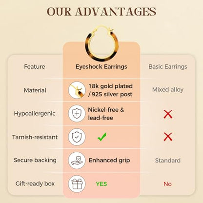 Chunky Hoop Earrings for Women, Tortoise Shell Leopard Hoops | Tortoise Shell Pattern; 18K Gold Plated Finish; 925 Silver Posts; Lightweight Statement Style - color: QIHP-03-Leoperd