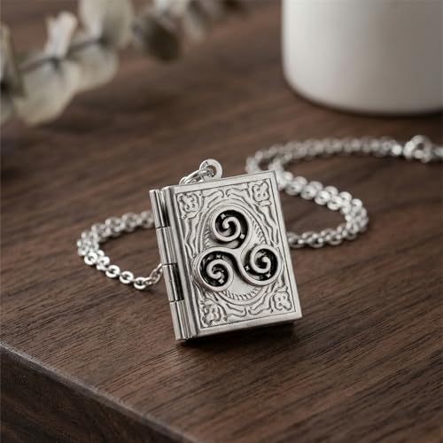 Photo Book Locket Necklace for Women Charm Choker Pendants that Holds Pictures Memorial Jewelry - color: Triskele
