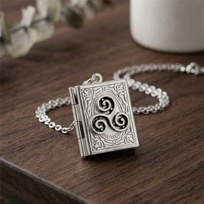 Photo Book Locket Necklace for Women Charm Choker Pendants that Holds Pictures Memorial Jewelry - color: Triskele