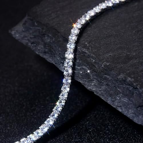 Rhinestone Necklace Bracelet Jewelry Set for Women Sparkly Crystal Cubic Zirconia Chain Choker Necklace Brides Bridesmaid Prom Costume Accessorie - color: Silver