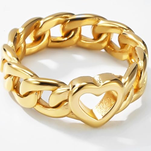 JUDE Jewelers Stainless Steel Open Karma Heart Chain Band Anniversary Statement Ring - color: Gold