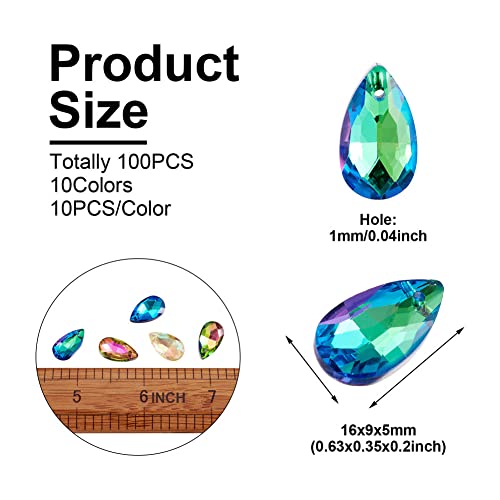 Cheriswelry 100Pcs Faceted Teardrop Glass Pendants Colorful Water Drop Glass Charms Top Drilled Crystal Drop Dangle Charms 16mm for DIY Bracelet Necklace Earring Jewelry Making - color: Mixed Color*13