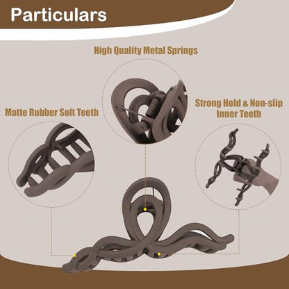 Large Wave Claw Clips for Thick Hair, 5-Pack 5.5“ Non-Slip Matte Hair Clips for Women, Big Hair Clips for Thick Hair (Earthy Neutrals) - color: Earthy Neutrals