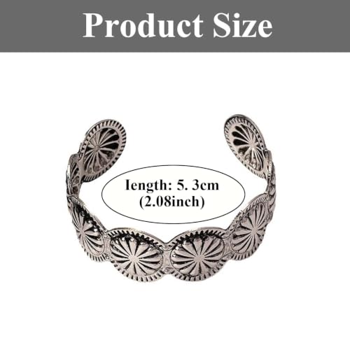 Western Flower Engraved Cuff Bracelet, Thick Wide Open Bangle | Vintage Western Cowgirl Jewelry – Wide Open Bangle with Flower Engraving. Ethnic Boho Statement,Daily Wear, Gifts, Party