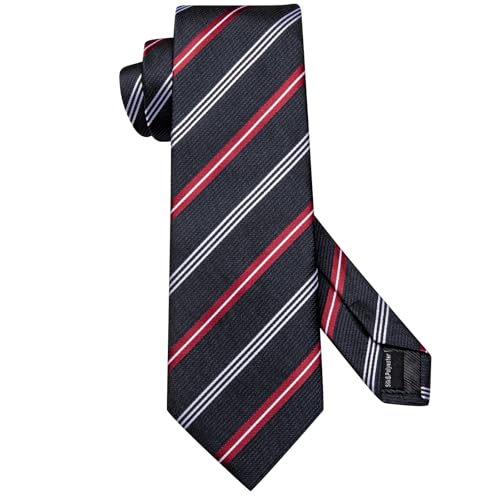 Hi-Tie Men's Silk Ties Formal Woven Classic Necktie Pocket Square Cufflinks Lapel Pin Set Wedding Business - color: A Black and Red