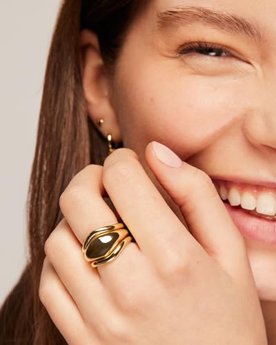 PAVOI 14K Gold Plated Chunky Stackable Rings Set for Women | Cubic Zirconia Bands Set | 3 Statement Rings Pack - color: Yellow Gold, size: 9, style: Plain