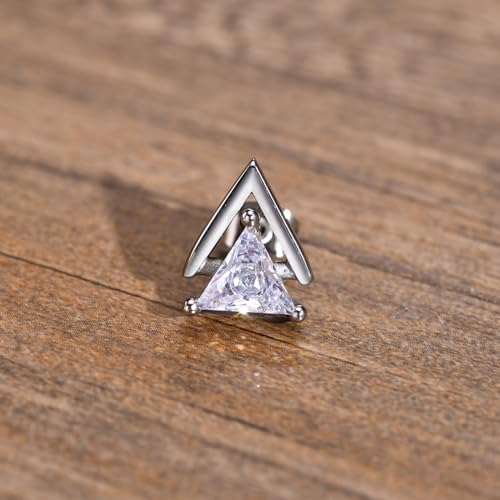 Unisex Geometric Triangle Stud Earrings, Stainless Steel Minimalist Cubic Zirconia Pierced Post Earrings for Men Women - style: Double Layer-Sliver