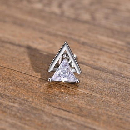 Unisex Geometric Triangle Stud Earrings, Stainless Steel Minimalist Cubic Zirconia Pierced Post Earrings for Men Women - style: Double Layer-Sliver