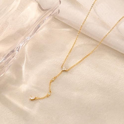 CHESKY Long Necklace for Women, 14k Gold Plated/Streling Silver Lariat Y Necklaces - style: y necklace 10