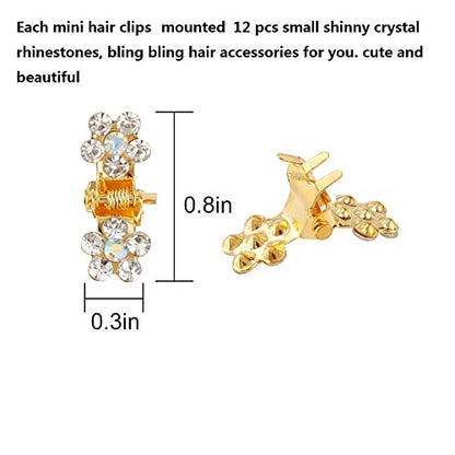 Small Hair Accessories: Mini Claw Clips with No-Slip Grip, Glitter and Rhinestone Details, Metal Clamps in Mixed Colors for Girls and Women (Gold-White Crystal) - color: Gold-White Crystal