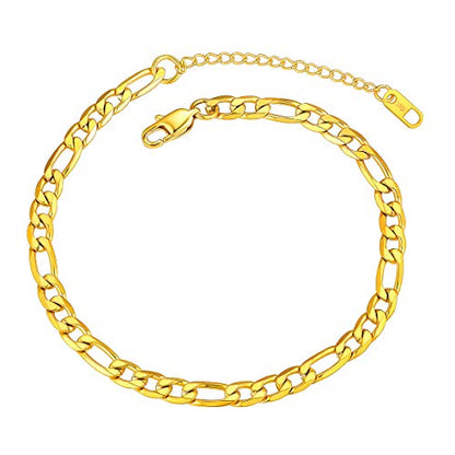 ChainsPro Resizable Anklet Chain for Women Men, Figaro/Wheat/Twist Rope/Cuban Foot Bracelet-Strong with Good Clasp-18K Gold Plated(Send Gift Box) - color: 07:figaro-6mm-gold plated