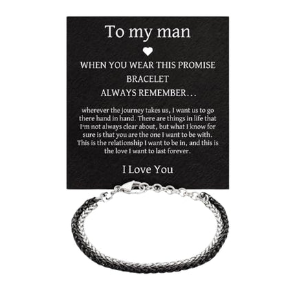 Mens Bracelet - Stainless Steel, Non Tarnish Rope Chain Bracelets, Stylish Fathers Day Gift for Dad, Husband, Boyfriend. - color: Silver & Black - To My Man