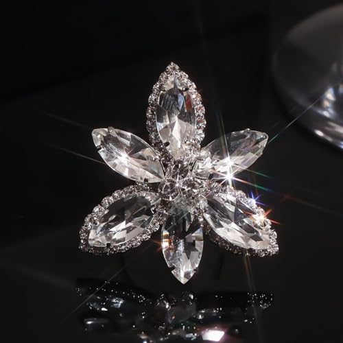 Sparkling Rhinestone Ring Bohemia Thick Large Oval Geometric Ring Square Princess Rings Fashion Heart Zircon Crystal Ring Prom Wedding Party Ball Rings for Women - color: White Flowers