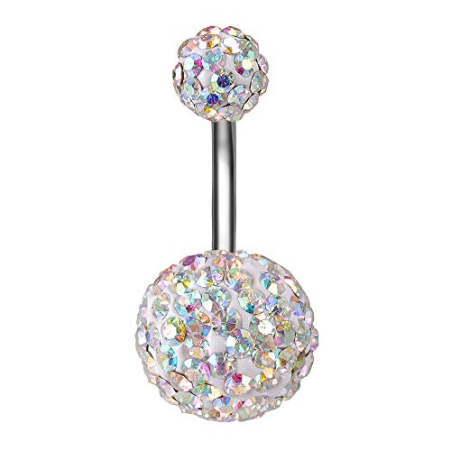 ZS Pretty Belly Button Ring with Gradual Color Crystal Fervid Ball Navel Ring for Women - color: AB White