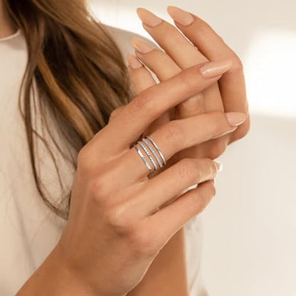Lunvky Silver Stacking Rings for Women 14K Gold Plated Ring Non Tarnish Thin Trendy Stackable Dainty Cubic Zirconia Finger Pinky Thumb Wedding Band Rings Set Jewelry Gifts Size 5-10 - color: A-Silver, size: 5