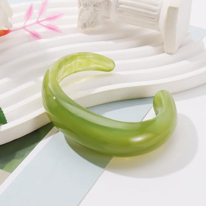 Firstmeet Chunky Bold Open Cuff Acrylic Bangle - Oversized Wrist Statement Bracelet for Edgy Style - color: Olive