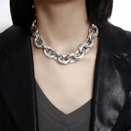 CSIYANJRY99 Chunky Gold Necklaces for Women,Multilayer Punk 80s Hip Hop Necklace,Layered Cuban Link Chain Statement Necklace 90s Freaknik Outfit Accessories for Women - color: Silver Chunky