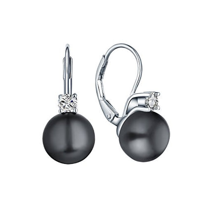 JO WISDOM 925 Sterling Silver Cubic Zirconia Freshwater Cultured Pearl Drop & Dangle Leverback Earrings - color: 8mm-black