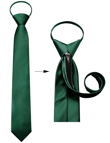 GUSLESON 3.15"（8cm） Mens Pre-tied Adjustable Zipper Tie Solid Necktie for Business and Wedding - color: Dark Green