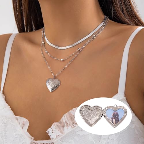10Pcs 316 Stainless Steel Locket Pendants Silver Heart Photo Frame Charms Heart Locket Charms for Necklaces DIY Memorial Necklace Making - color: Stainless Steel Color, Heart