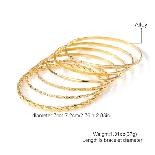6 Pcs Gold Plated Bracelet Set for Women: Bangles, Cuffs & Dainty Chains | 14K Mixed Stackable Bracelets for Layered Look, Complete Jewelry Collection Gift - color: Color1