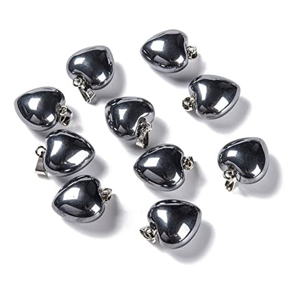 10Pcs Heart Stone Charm Pendants Natural Terahertz Stone Gemstone Pendants with Platinum Brass Loops for DIY Necklace Keychains Earring Crafts Supplies - color: Terahertz Stone