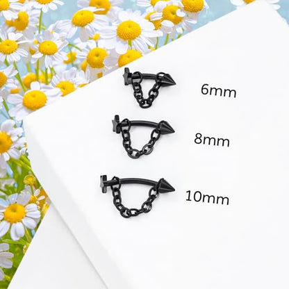 3 Pcs 316L Stainless Steel 16G Tragus Helix Rook Piercing Jewelry with Chain, Cartilage Earrings for Women, Belly Button Ring Vertical Labret Lip Piercing Jewelry - color: Black, size: Star