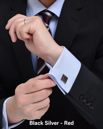 [TAVARAT] Cufflinks for Men Black Silver Red Blue Crystal glass Tps-040 - style: black silver red