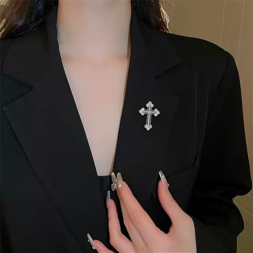 Sparkle Crystal Holy Cross Brooch for Women Men Sparkle Dainty Rhinestones Cross Lapel Pin Men's Tie Pins Christian Religious Faith Cubic Zirconia Wedding Brooches Suit Clothing Accessories Jewelry