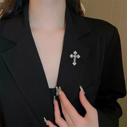 Sparkle Crystal Holy Cross Brooch for Women Men Sparkle Dainty Rhinestones Cross Lapel Pin Men's Tie Pins Christian Religious Faith Cubic Zirconia Wedding Brooches Suit Clothing Accessories Jewelry
