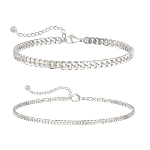 Anklets for Women, Gold/Silver Chunky Cuban Link Anklet Bracelets for Women Layered Gold Anklets for Women Waterproof Adjustable Women's Anklets Beach Jewelry - style: chunky cuban anklet set-silver