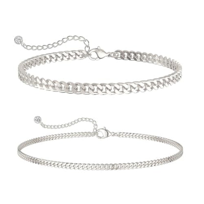 Anklets for Women, Gold/Silver Chunky Cuban Link Anklet Bracelets for Women Layered Gold Anklets for Women Waterproof Adjustable Women's Anklets Beach Jewelry - style: chunky cuban anklet set-silver