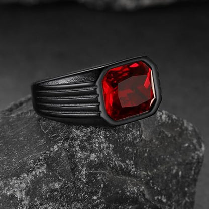Cubic Zirconia Rings for Men Women Stainless Steel Birthstone Ring Square Cut Statement Jewelry Size 7-14 - color: Black-Ruby Stone, size: 10