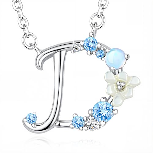VIKI LYNN Initial Necklace for Women 925 Sterling Silver Initial A to Z Letter Pendant Necklace with Blue Flower Cubic Zirconia Birthday Engagement Gift for Women,Mom, Couple - style: Letter D