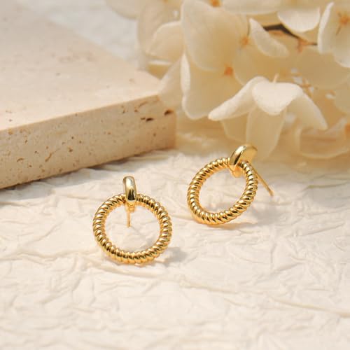 Gold Hoop Earrings for Women Trendy, 14K Gold Plated Huggie Earrings - color: Twist